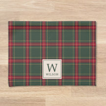 Classic Noël Plaid Nom de famille Monogramme