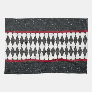 Linge De Cuisine Classic noir blanc rouge arlequin Jacquard diamant