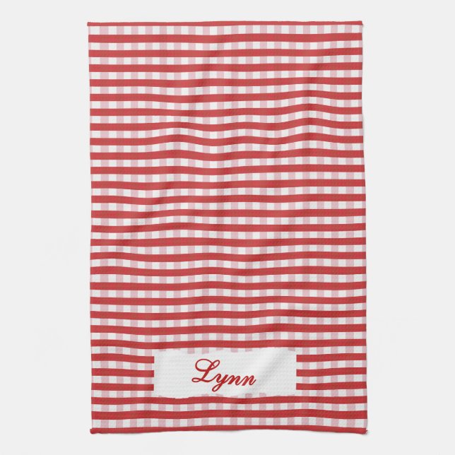 Linge De Cuisine Classic Red & White Gingham | Personalized Name (Vertical)