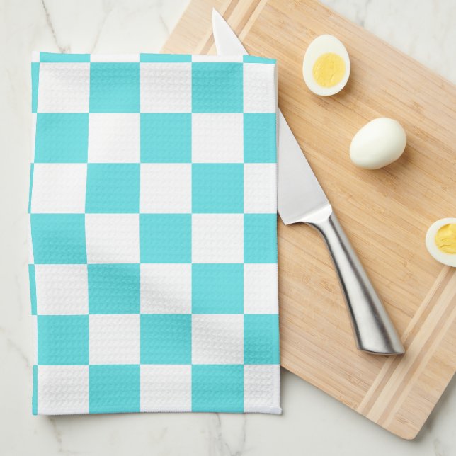 Linge De Cuisine Classic visual turquoise blue checkerboard  (Quart Plié)