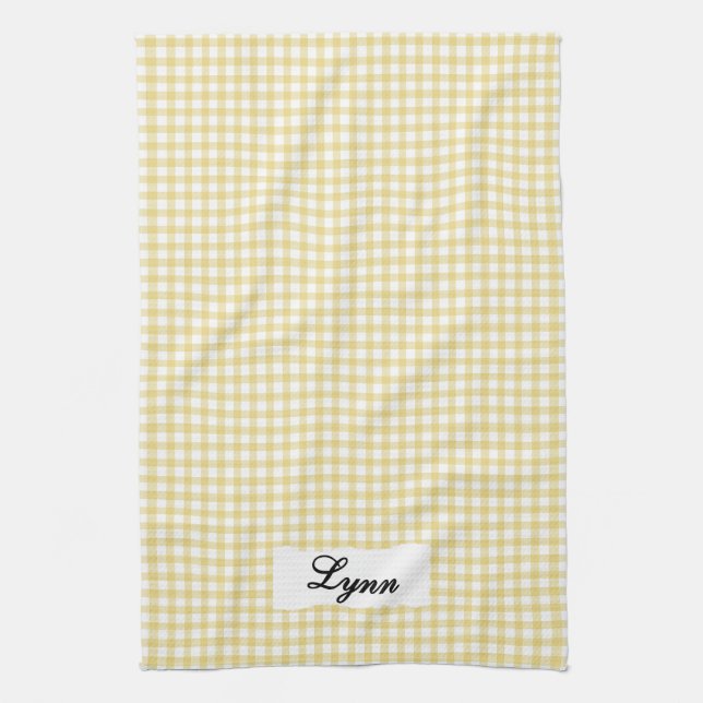 Linge De Cuisine Classic Yellow & White Gingham | Personalized Name (Vertical)