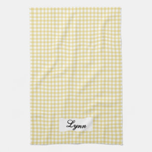 Linge De Cuisine Classique Gingham Jaune & Blanc   Nom Personnalisé