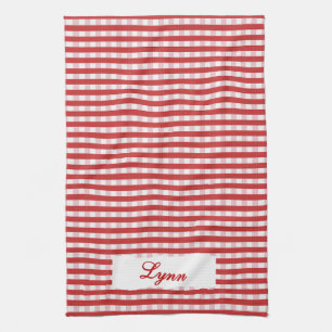Linge De Cuisine Classique Gingham Rouge & Blanc   Nom Personnalisé