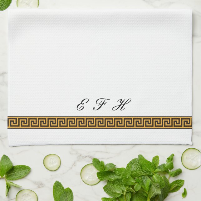 Linge De Cuisine Clé grecque et monogramme (Plié)