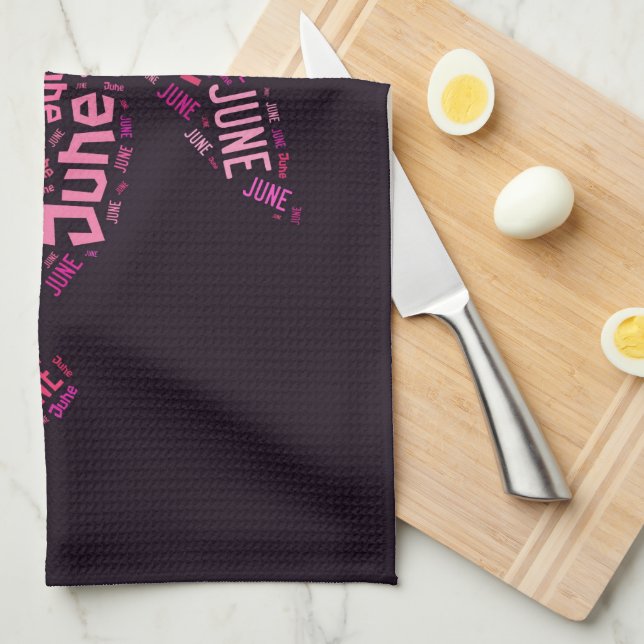 Linge De Cuisine Cloud de mot rose Juin Flower Text (Quart Plié)