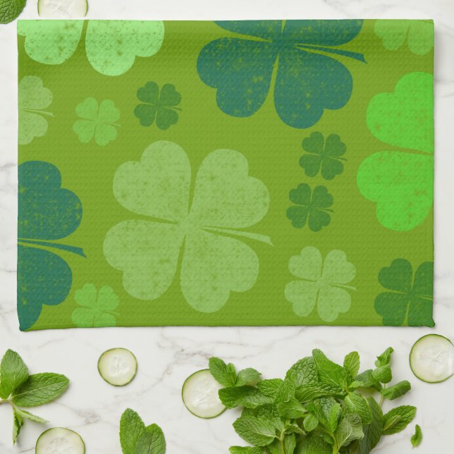 Linge De Cuisine Clovers verts, Lucky Clovers, Saint Patrick's Day (Plié)
