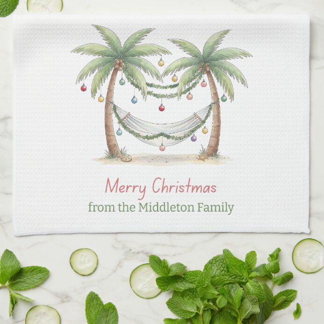 Linge De Cuisine Coastal Christmas Palm Trees With Hammock (Plié)