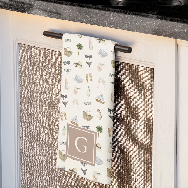 Linge De Cuisine Coastal Summer Getaway Monogram (Créateur téléchargé)