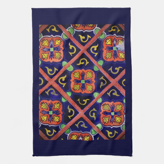 Linge De Cuisine Cobalt Blue Burange Orange Southwestern Tile Desig (Vertical)