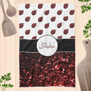 Linge De Cuisine Coccinelle rouge foncé fausses paillettes de stras