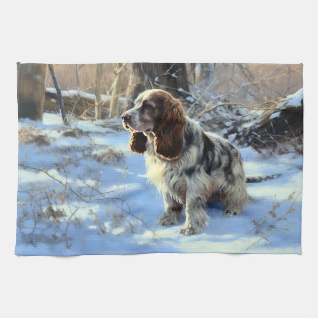 Linge De Cuisine Cocker Spaniel Laisser Neige Noël (Horizontal)