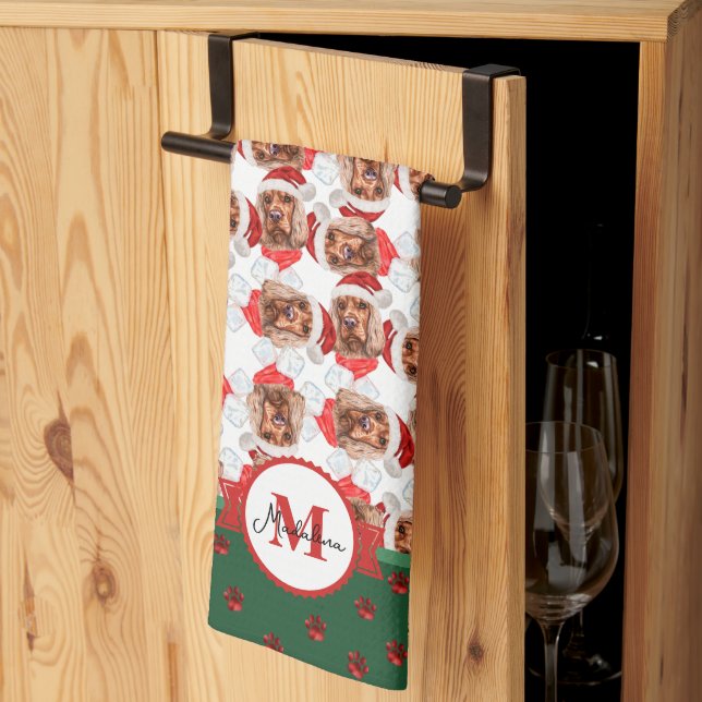 Linge De Cuisine Cocker Spaniel Motif Monogram Chien de Noël (Pliage en tiers)