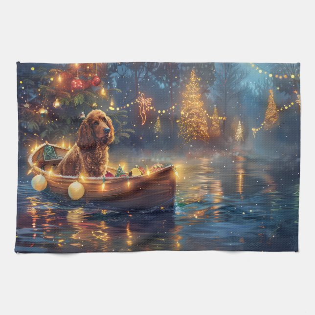 Linge De Cuisine Cocker Spaniel Noël Festive Voyage (Horizontal)