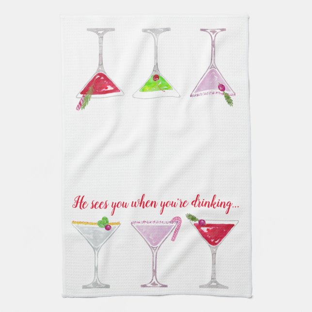 Linge De Cuisine Cocktails de Noël Citation humoristique (Vertical)