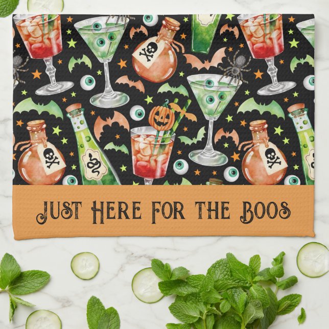 Linge De Cuisine Cocktails et potions d'Halloween orange et vert (Plié)