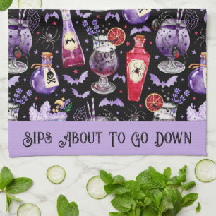 Linge De Cuisine Cocktails et potions d'Halloween violet rouge