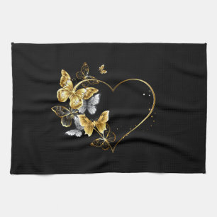 Linge De Cuisine Coeur aux papillons d'or