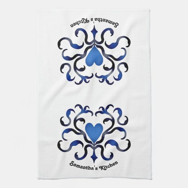 Linge De Cuisine Coeur bleu médiéval (Vertical)