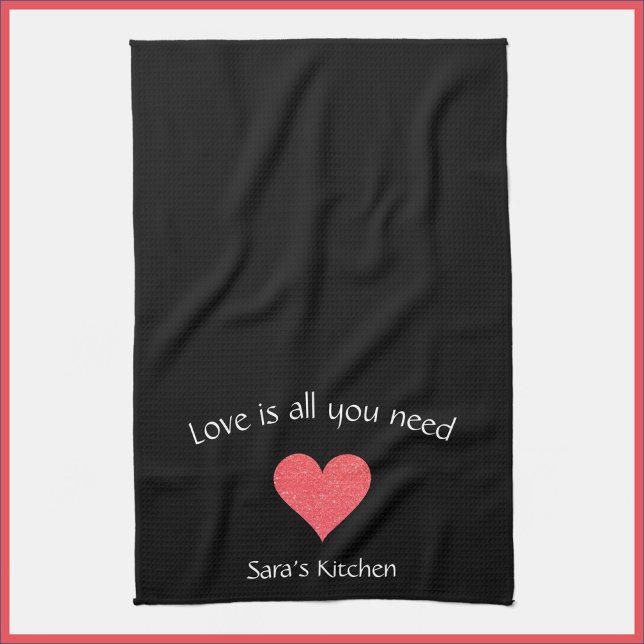 Linge De Cuisine Coeur d'amour noir moderne (Créateur téléchargé)
