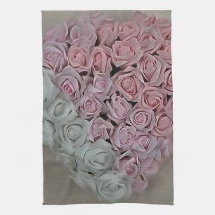 Linge De Cuisine Coeur des roses roses et blanches