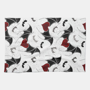 Linge De Cuisine Coeur d'Halloween avec ailes de chauve-souris noir