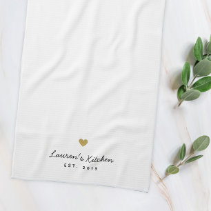 Linge De Cuisine Cœur en or moderne avec nom personnalisé