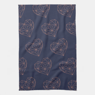 Linge De Cuisine Coeur géométrique Chic Rose Gold Foil sur bleu mar