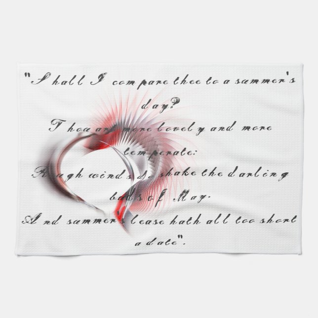 Linge De Cuisine Coeur métallique avec sonnet de Shakespeare 18 (Horizontal)