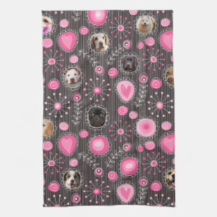 Linge De Cuisine Coeur rose mignon et Flower Chien Maman Photo Coll