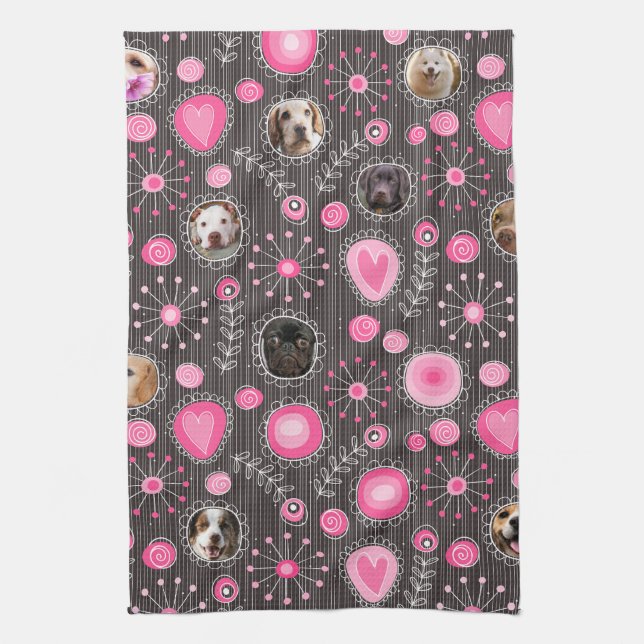 Linge De Cuisine Coeur rose mignon et Flower Chien Maman Photo Coll (Vertical)