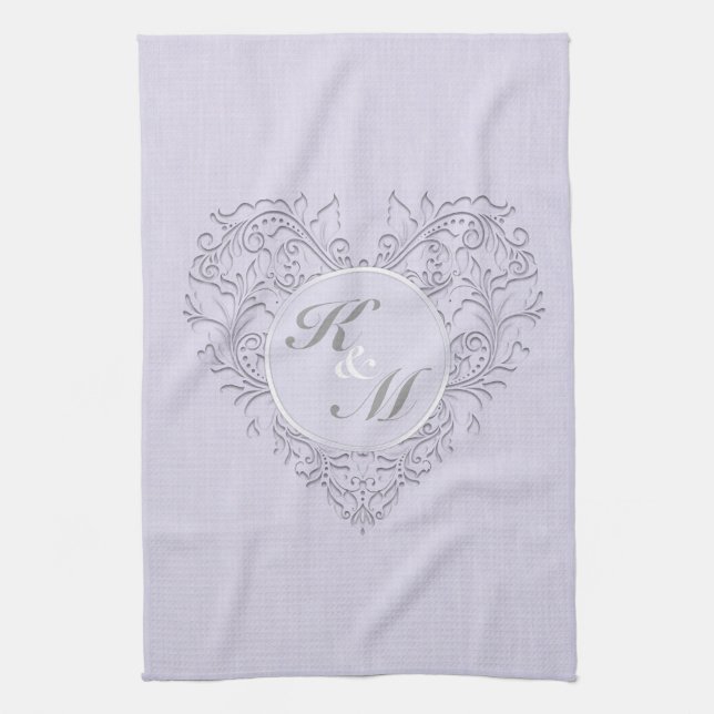 Linge De Cuisine CoeurChic Lavender lin Damask coeur (Vertical)