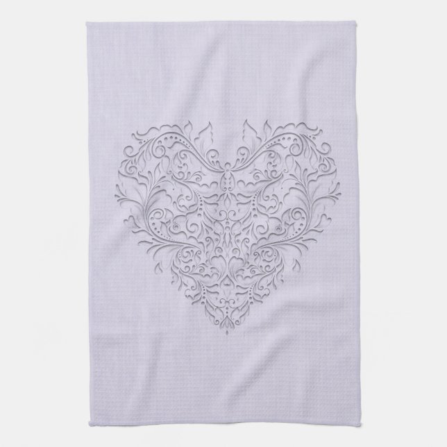 Linge De Cuisine CoeurChic Lavender lin Damask coeur (Vertical)