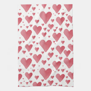 Linge De Cuisine Coeurs aquarelle