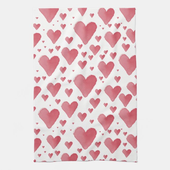 Linge De Cuisine Coeurs aquarelle (Vertical)