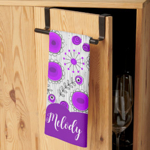 Linge De Cuisine Coeurs blancs violet blanc Whimsical fleurs nom fl
