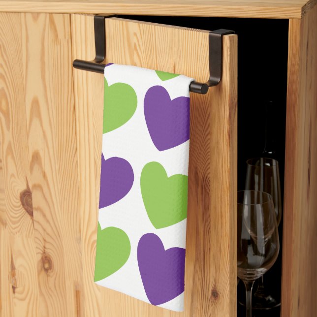 Linge De Cuisine Coeurs d'amour vert pourpre (Pliage en tiers)