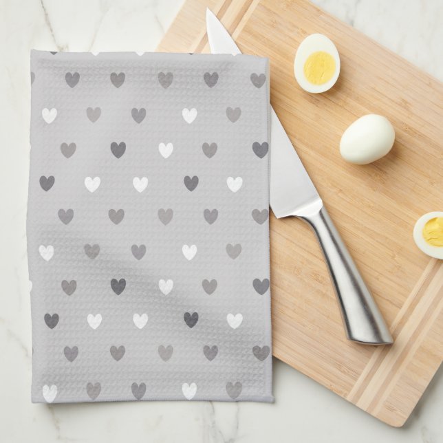 Linge De Cuisine Coeurs de polka minuscules dans les tons gris (Quart Plié)