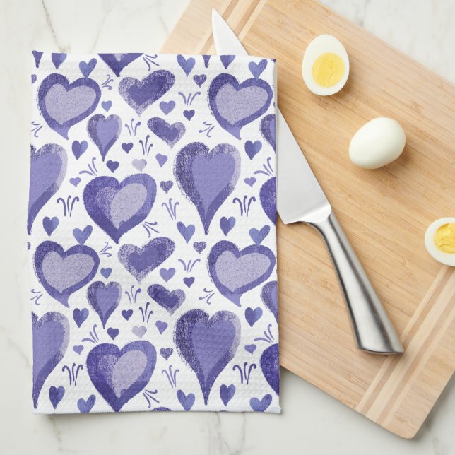 Linge De Cuisine Coeurs Dessin Artistique Saint Valentin (Quart Plié)