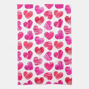 Linge De Cuisine Coeurs dorés rouges et roses modernes Valentine