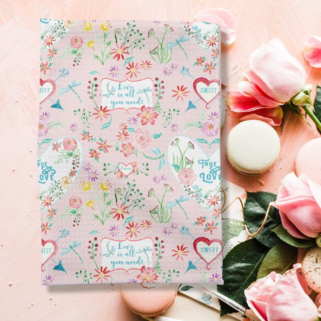 Linge De Cuisine Coeurs en Amour Fleur de libellules Valentines Jou (Créateur téléchargé)