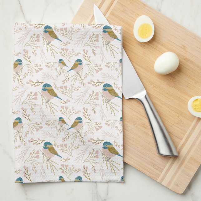 Linge De Cuisine Coeurs floraux de chickadee rose mignon (Quart Plié)