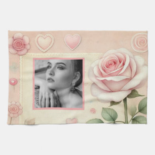 Linge De Cuisine Coeurs roses vintages photo florale aquarelle