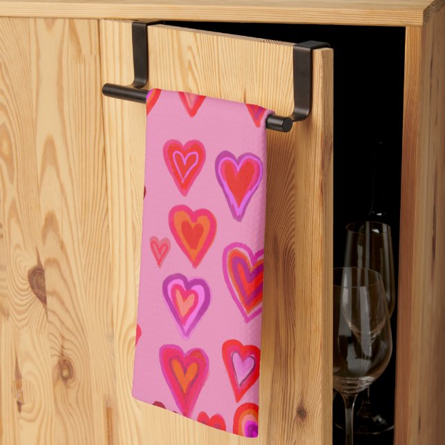 Linge De Cuisine Coeurs rouges (Pliage en tiers)
