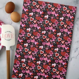 Linge De Cuisine Cœurs rouges roses noirs Motif d'amour