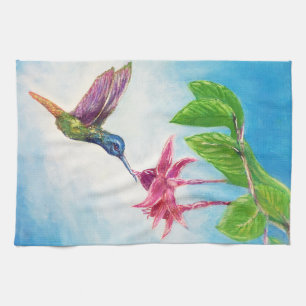 Linge De Cuisine Colibri, fuschia, fleurs,