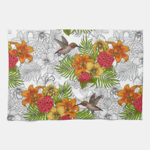 Linge De Cuisine Colibris et bouquet tropical