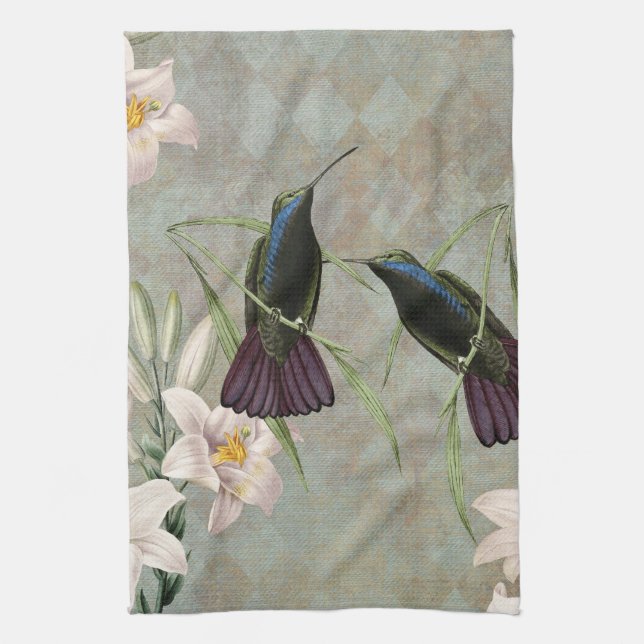 Linge De Cuisine Colibris et lis (Vertical)