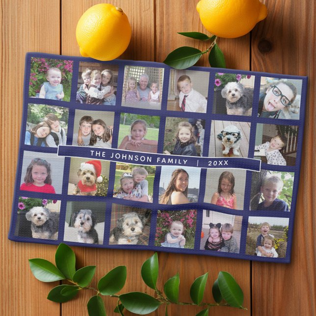Linge De Cuisine Collage de 24 Modèles photo avec texte personnalis (Custom Kitchen Towel with Photo Collage)