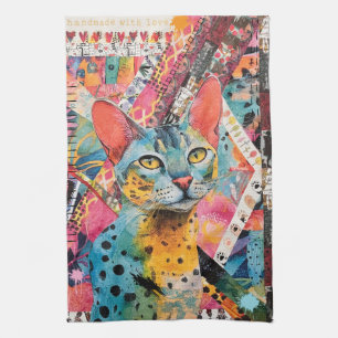 Linge De Cuisine Collage de chat en papier mixte coloré