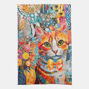 Linge De Cuisine Collage de papier mixte chat mixte